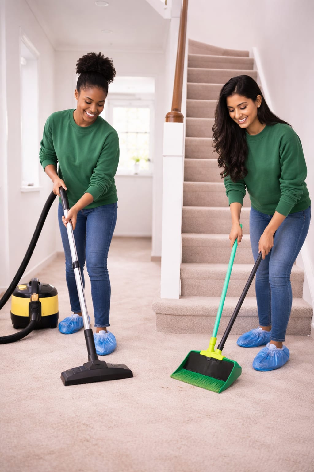 A to Z Removals cleaning team vacuuming and sweeping after a move