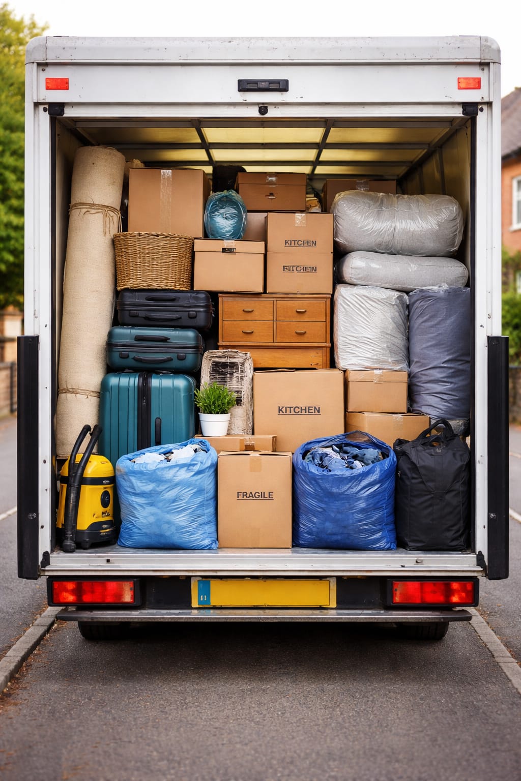 Inside an A to Z Removals Luton van loaded and strapped for a house removal